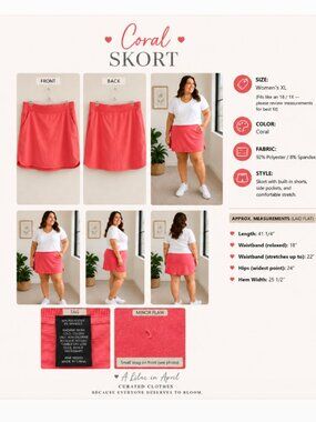 ✨ 32 Degrees Cool Coral Active Stretch Skort w/ Pockets | Size XL